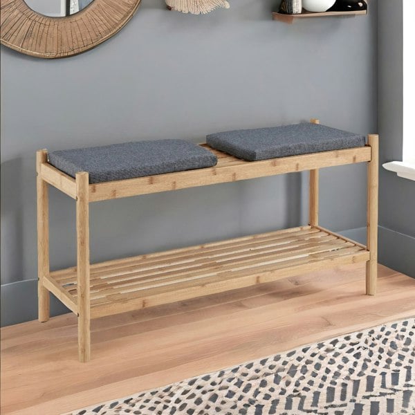 Rafaelo Mobilia Bamboo Shoe Storage Bench With 2 Cushioned Seat