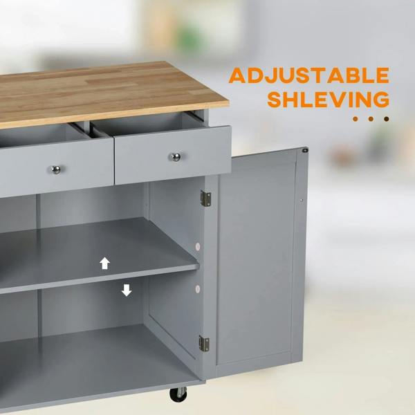 Grey cart cabinet with adjustable shelf and door, plus drawer above.