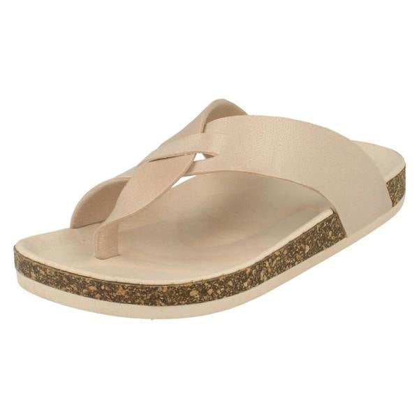 Spot On Ladies Spot On Open Toe Cork Effect Flatform Sandal