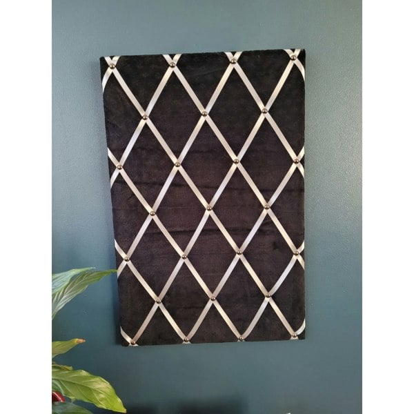 Notice Board - Black Velvet with Silver Ribbons