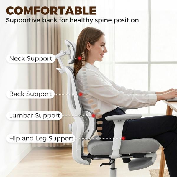 HOMCOM Executive Office Chair, Recliner Computer Chair with Footrest, Grey