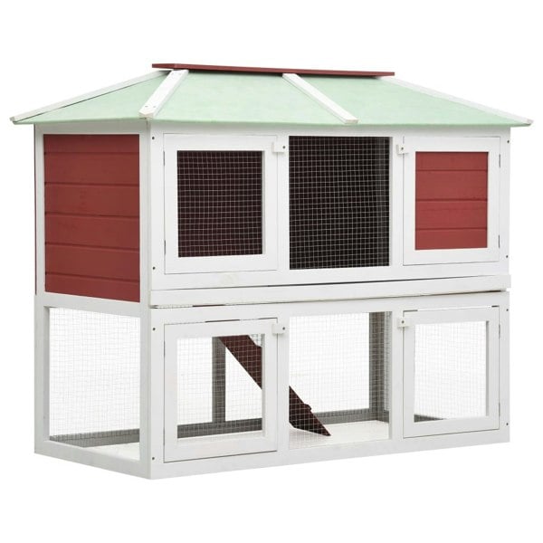 Berkfield Animal Rabbit Cage Double Floor Red Wood