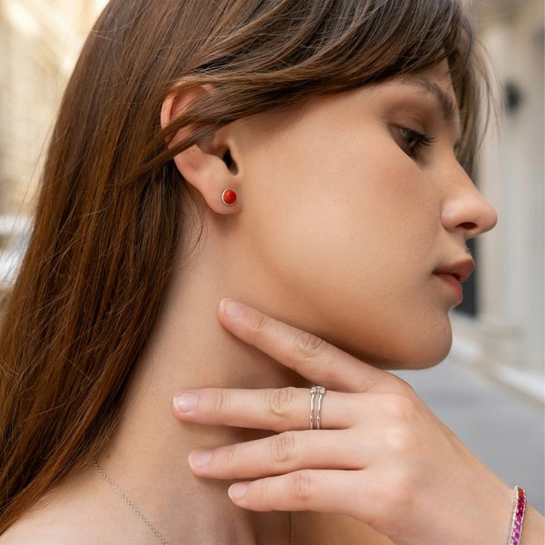 Spero London Red Coral Dome Sterling Silver Stud Earrings