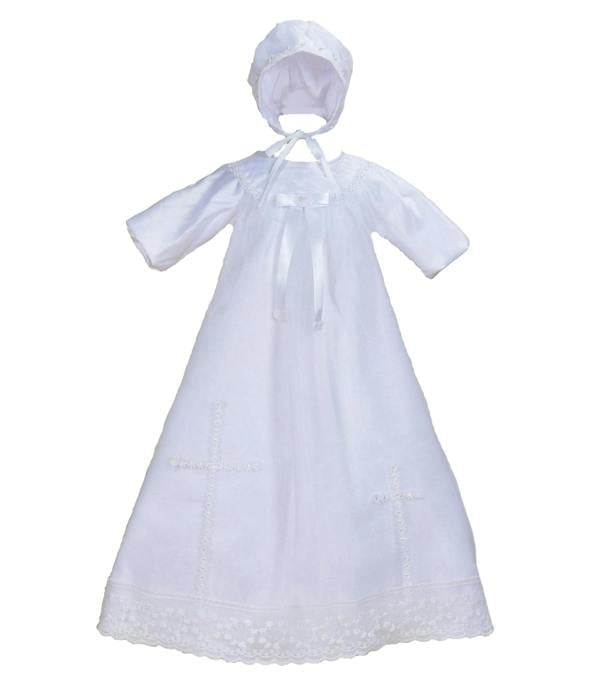 Cinda Long Sleeves Satin Christening Long Gown and Bonnet