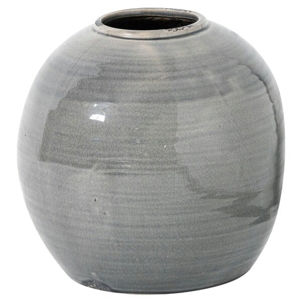 Wyld Haus Bloomwood Grey Glazed Round Ceramic Vase Crackle Effect