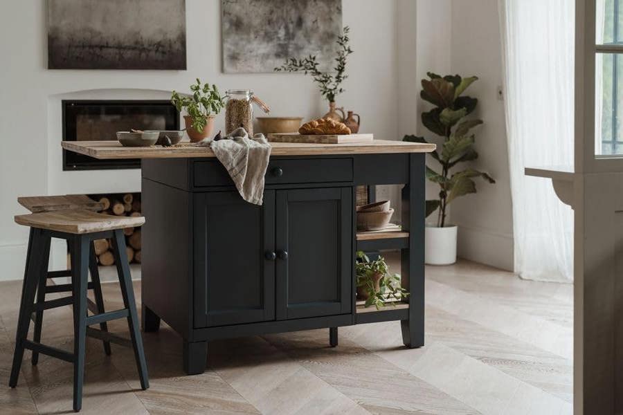 Statement Furniture Florence Kitchen Island with Cupboard and Shelves