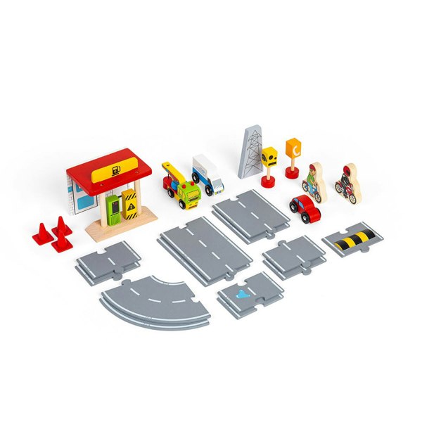 Bigjigs Rail Wooden Roadway Accessory Pack - 54 Pieces