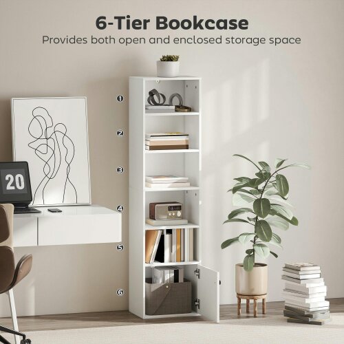 Wyld Haus Vari Wooden White Tall 6 Tier Bookcase 156cm