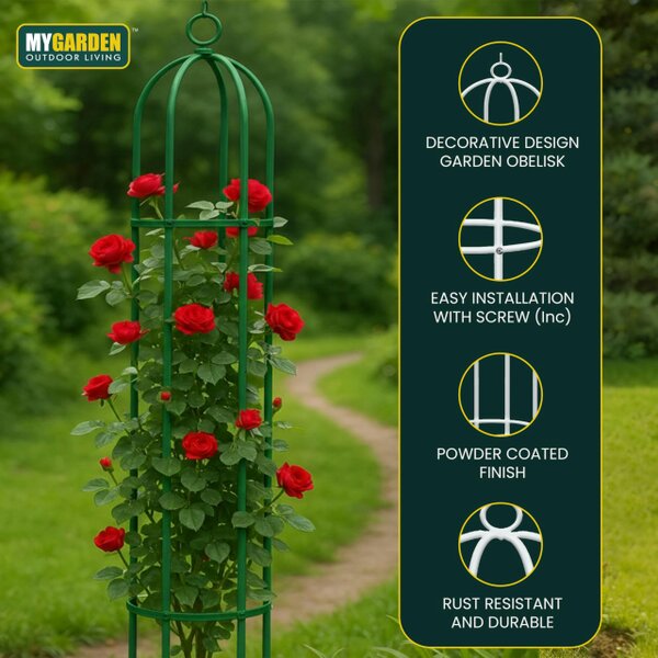 My Garden Outdoor Living Garden Obelisk for Climbing Plants 1.9M – Metal Obelisk Rose Climber Frame, Weather & UV Resistant Freestanding Plant Support