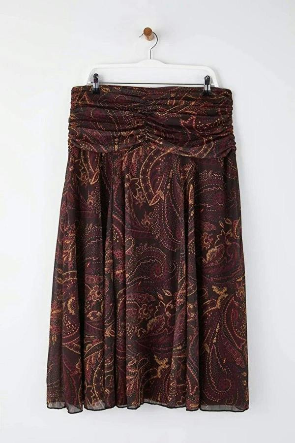 WOVCOR Draped Boho Chic Printed Tulle Stretch Knit Skirt