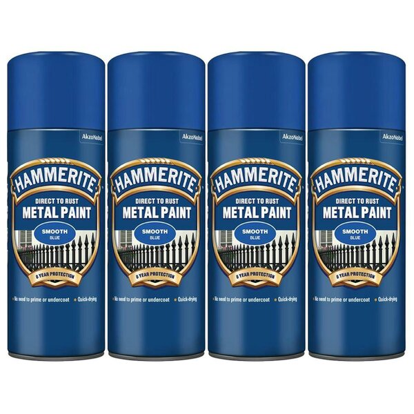 Hammerite 4X Hammerite Smooth Blue Spray Paint 400ml