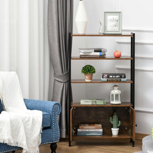Wyld Haus Reneco Metal And Wood Rustic Brown 3 Tier Industrial Bookshelf With Doors