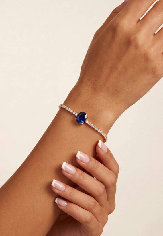 Latelita Garbo Oval Gemstone Tennis Bracelet Sapphire Gold