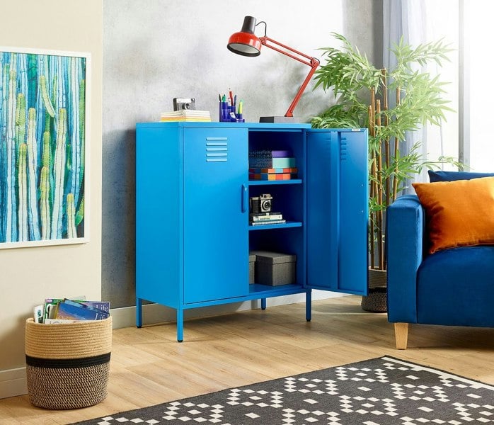 MMT Furniture Designs Blue Metal 2 Door Sideboard, Drink Cabinets, Industrial Storage Cabinet