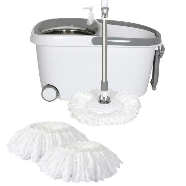 Cleanflo Spin Bucket Set Wet Dry Stainless Steel 360Â° Rotating 2 Floor Mop Head