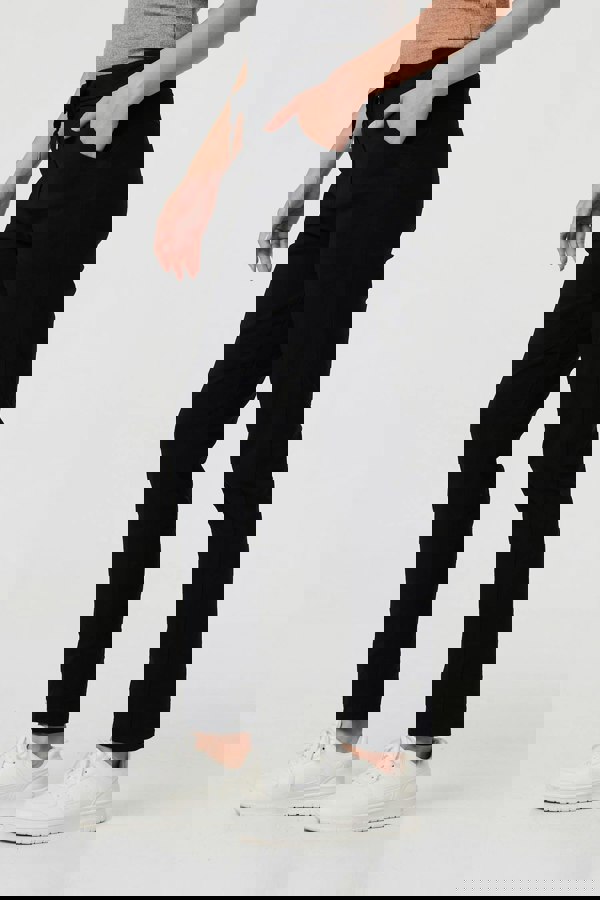 Black | Drawstring Tie Waist Tapered Trousers
