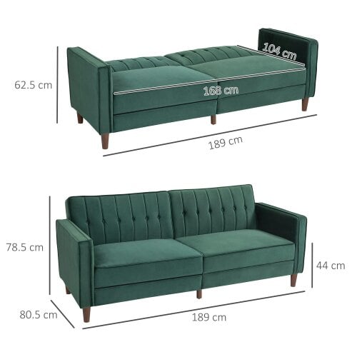 Wyld Haus Babano Forrest Green Velvet 3 Seater Convertible Sofa Bed