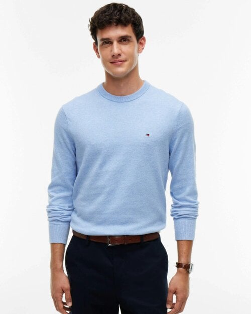 Tommy Hilfiger Organic Cotton Cashmere Mens Crew Sweater - Vessel Blue Heather