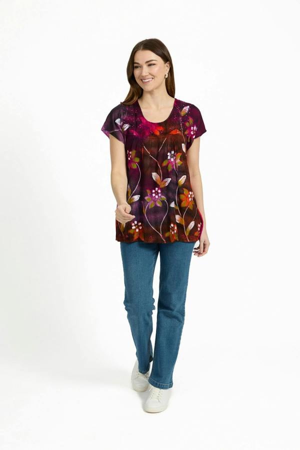 Mudflower Painted Floral Embellished Tie Dye Top