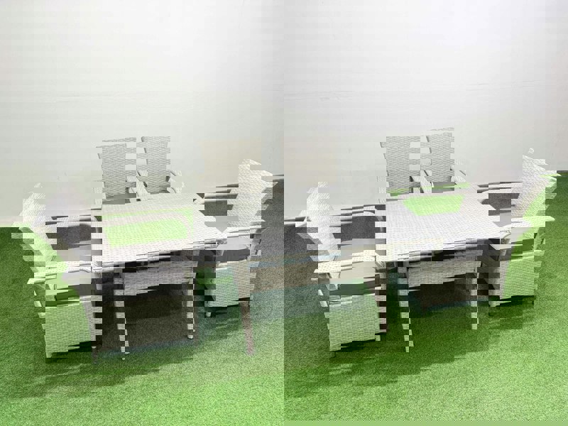 Fimous Rattan Garden Furniture Set with Rectangular Dining Table And Dining Chairs 4 Seater Light Grey Mixed