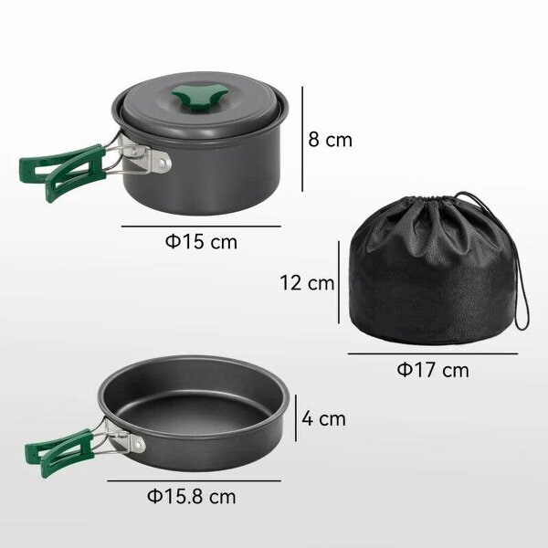 Camping Cookware Set, 8-Piece Ultralight Camping Cooking Kit with Anti-Scald Handles, Grey
