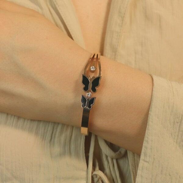 The Colourful Aura Rose Gold Dual Butterfly Slim Magnetic Design Bangle Bracelet