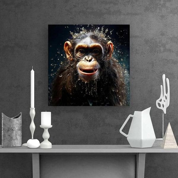 Warren Reed Realistic Monkey Face Splash Art Canvas