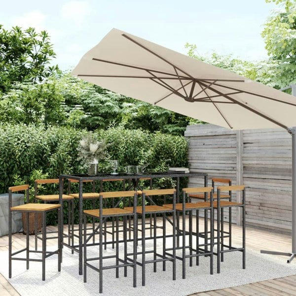 Berkfield 11 Piece Garden Bar Set Black Poly Rattan& Solid Wood Acacia