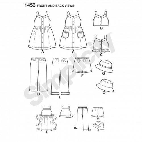 Simplicity Sewing Pattern 1453, Dresses, Headwear, Trousers, Shorts, Tops for Kids, Ages: 3-4-5-6-7-8 - Intermediate