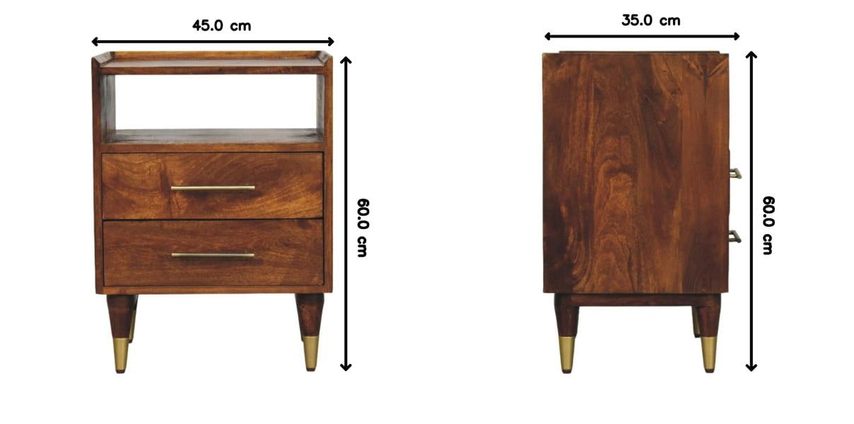 Artisan Furniture Solid Wood Valenza Open Frame Bedside, 2 Drawers & 1 Open Slot, Brown