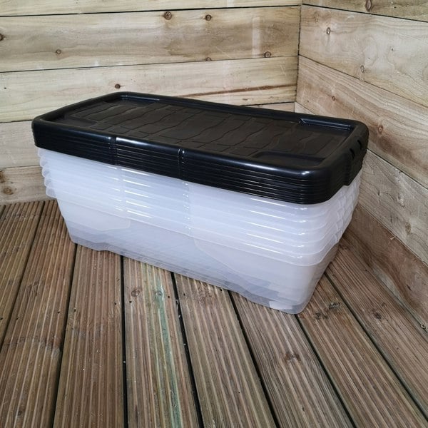 Samuel Alexander 6 x 42L Clear Under Bed Storage Box with Black Lid, Stackable and Nestable Design Storage Solution