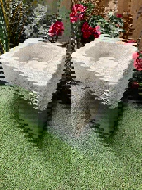 Stone Cast Plain Low Square Birdbath, 25 cm tall