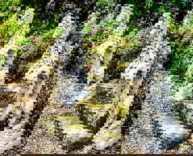 Pair of Large Garden Gateway Lion Statues with shields