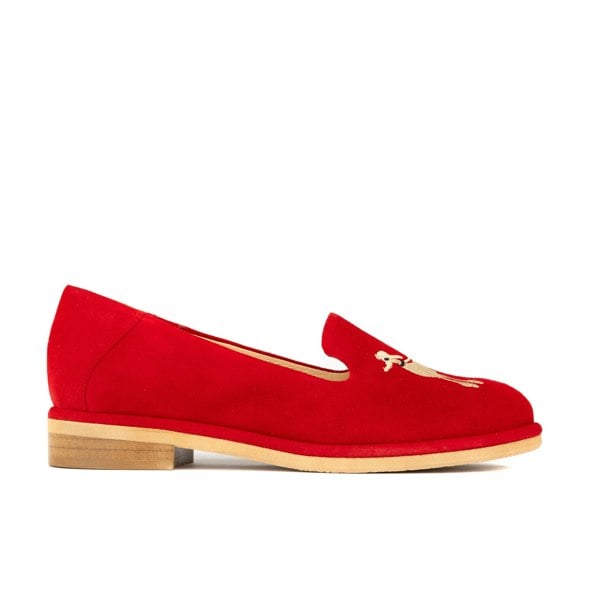 Embassy London Fetch - Red - Women's round toe poodle embroidered comfy leather loafer