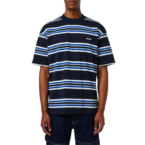 Hugo Mens Natinolo Striped Crew Neck T-Shirt - Dark Blue - 