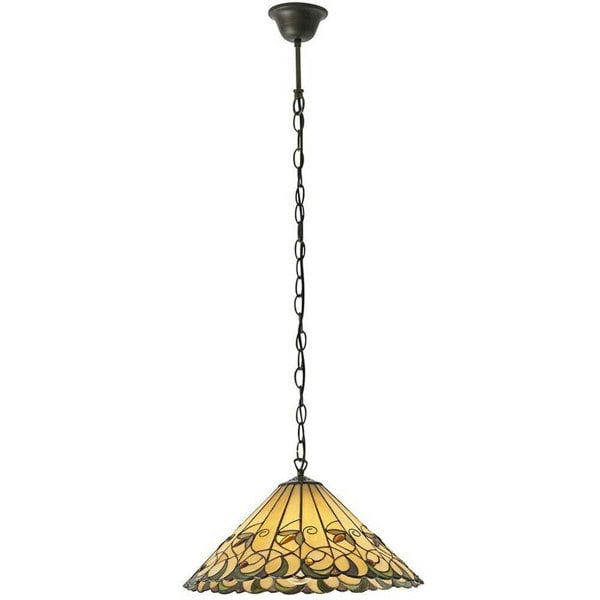 Tiffany Glass Hanging Ceiling Pendant Light Bronze & Amber Floral Shade i00126 Loops