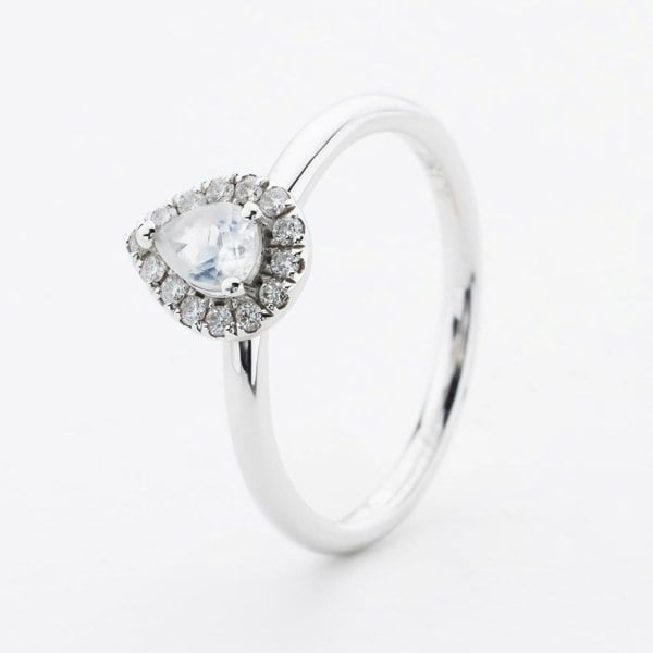 T. H. Baker 9ct White Gold Pear Cut 0.23ct Moonstone & Diamond Cluster Ring NTR832PEAR-MOOND-9WG