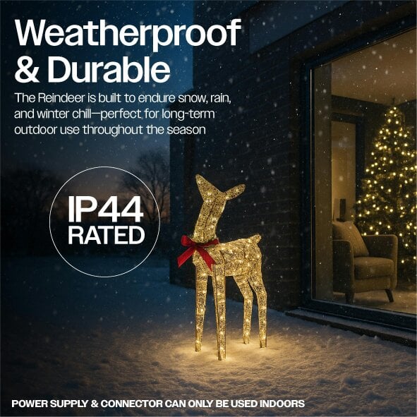 Scotts of Stow Xmas Haus 74CM Gold Rattan LED Christmas Festive Holiday Deer