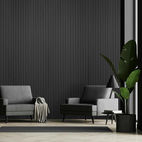 Fuse Acoustic Wooden Slatted Wall Panel in Charcoal Oak, 2.4m x 0.6m