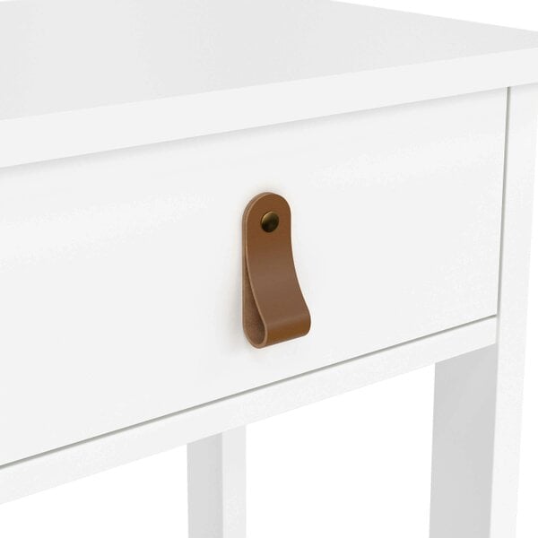Wyld Haus Wildberry Matt White Wooden Bedside Table with 1 Drawer Bottom Shelf Leather Handles
