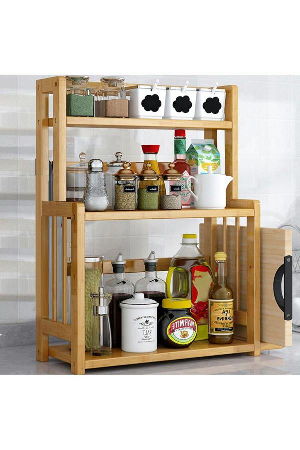 Living and Home 3-Tier Freestanding Bamboo Spice Rack Storage Organizer Kitchenware Drainer with Knife Holder for Kitchen
