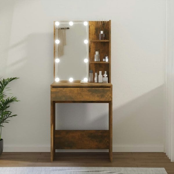 Berkfield Dressing Table with LED Smoked Oak 60x40x140 cm