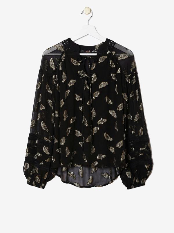 Rose & Nancy Wren Gold Feather Blouse