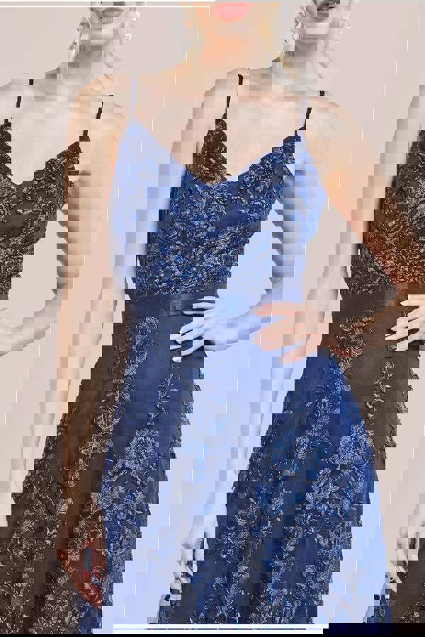 Dipped Hem Sleeveless Lace Midi - Navy DR3815QZ