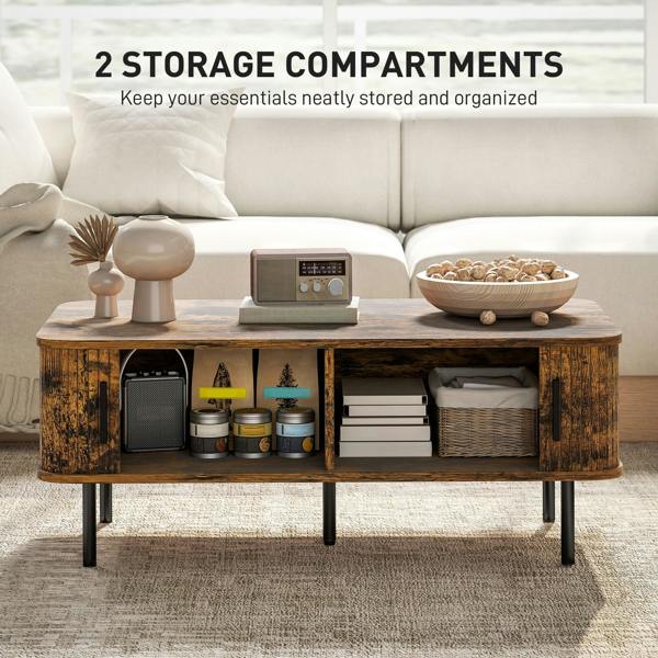 Wyld Haus Ninoma Wooden Rustic Brown Rectangular Coffee Table With Tambour Doors