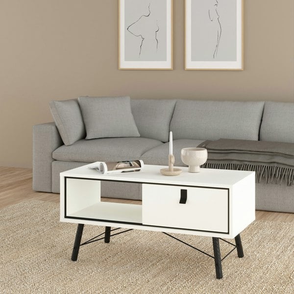 Furniture To Go Ry Coffee Table with 1 Drawer in Matt White