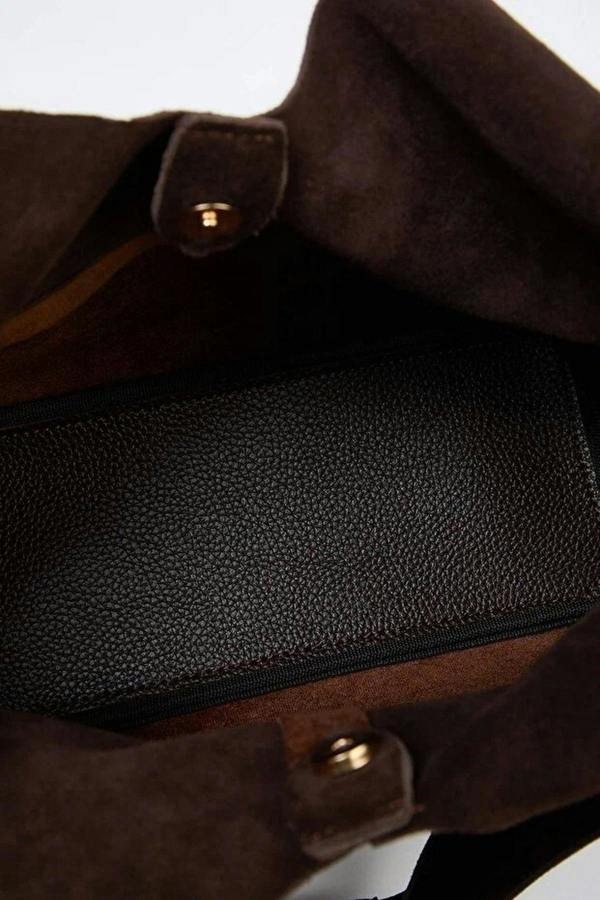 WOVCOR Genuine Leather Midi Shoulder Bag with Zipper Expandable