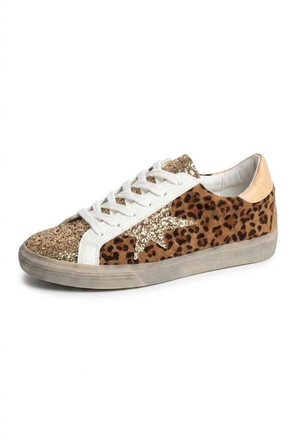 Tatum Glitter Star Detail Lace Up Trainers - Leopard_wb