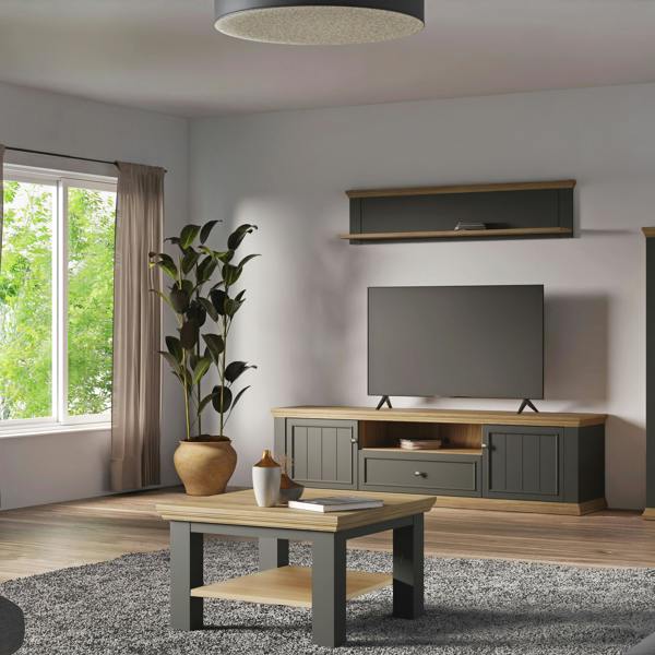 Furniture To Go Pontypool Small Coffee Table with Shelf in Wolfram Grey and Mauvella Oak