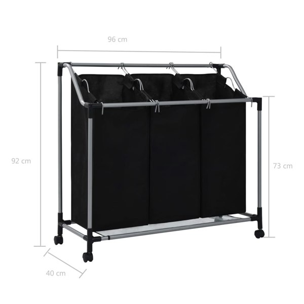 Berkfield Laundry Sorter with 3 Bags Black Steel